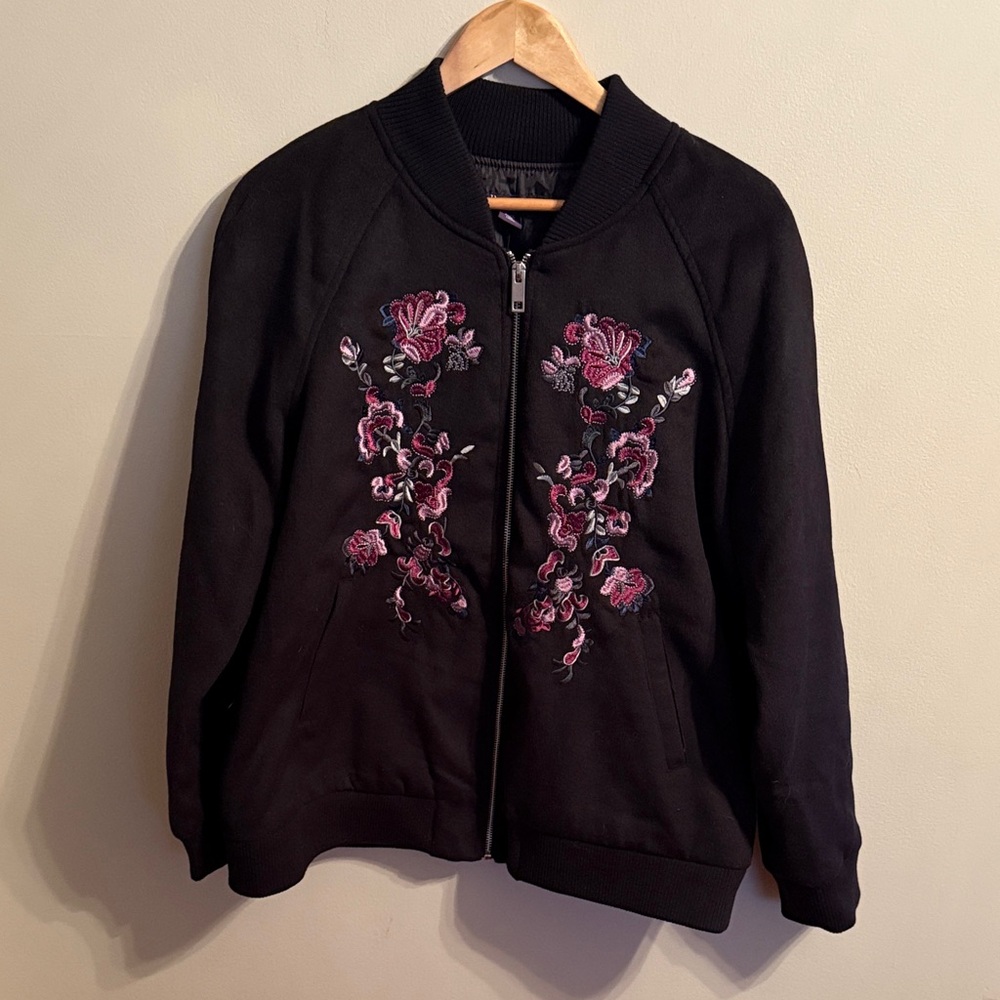 CLEARANCE Roaman's Black Bomber Jacket with Embroidery